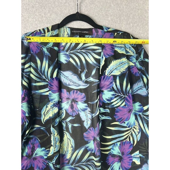 Colleen Lopez Blouse Womens Small Blue Floral Sheer Kimono Flowy Summer Vacation - Picture 4 of 14